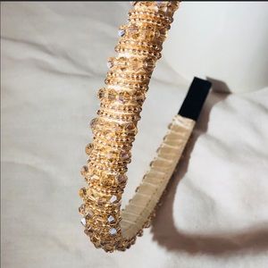 Crystal beaded headband - Gold or Beige Crystal beautiful